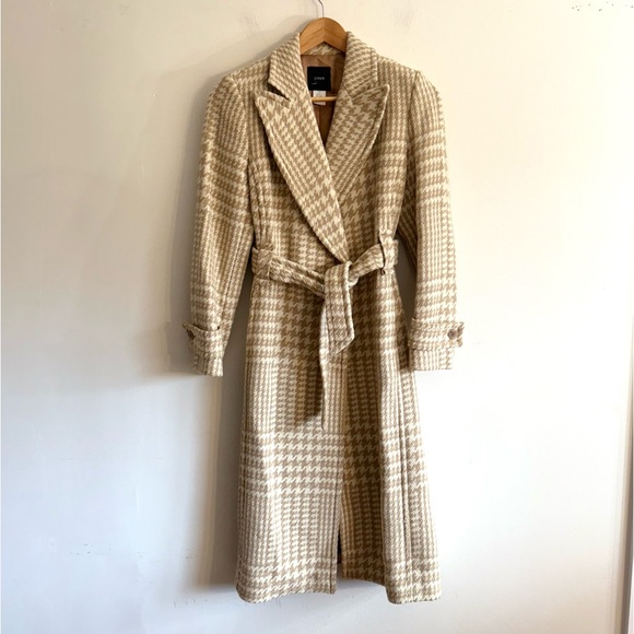 J. Crew Jackets & Blazers - Vintage J. Crew Houndstooth long Wool Coat Tan Cream Size 4 P Checkered belted